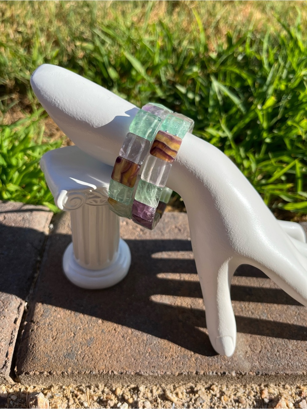Handmade Natural Rainbow Fluorite Bangle Bracelet Set
